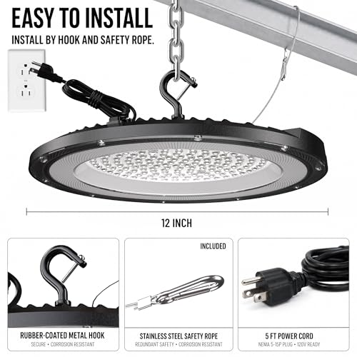 UFO High Bay LED Shop Lights 200W 10 Pack 5000K with 5ft Plug