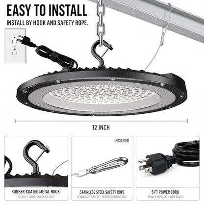 UFO High Bay LED Shop Lights 200W 10 Pack 5000K with 5ft Plug