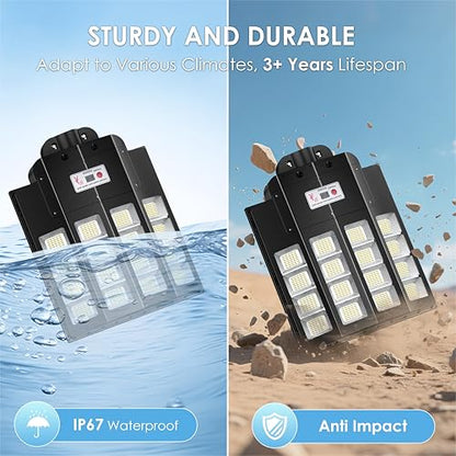 1200W Solar Street Lights Outdoor Waterproof, Wide Angle Solar Powered Light Dusk to Dawn, Remote Control and Motion Sensor, Pole or Wall Mount, for Parking Lot Barn Yard Outside Garage Patio - size: S