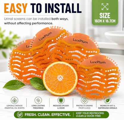 Urinal Screens Deodorizer 10 Pack Long-Lasting Orange Scent, Splash Control Urinal Mats Odor Eliminator for Wet & Dry Urinals Bathroom Freshener, Toilet Deodorizer, Urinal Cakes
