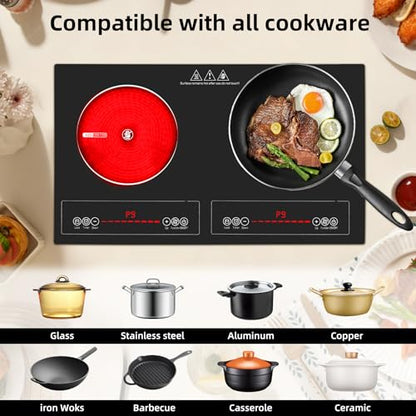 2 Burner Electric Cooktop,110V 2500W Electric Stove Top with Touch Control,9 Heating Level,Timer & Kid Safety 2 burner cooktop. - size: 2 Burner Electric Cooktop