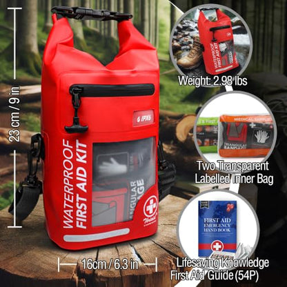250 PCS IPX6-Waterproof First Aid Kit, Roll Top Reflective Boat Safety Bag