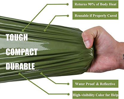 Emergency Sleeping Bag Survival Bivy Sack Use as Emergency Blanket Lightweight Survival Gear for Outdoor Hiking Camping Keep Warm After Earthquakes, Hurricanes and Other disasters - color: Green Set