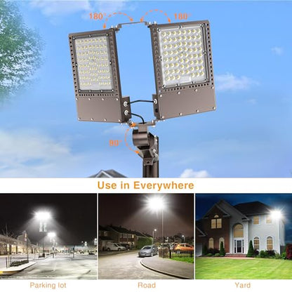 2025 New Upgraded 300W Dusk to Dawn LED Parking Lot Light 45000lm 5000K, ETL, IP67 Waterproof Adjustable 3-Head Street Lights Outdoor, Pole & Wall-Mounted Security Flood Lights for Yard - size: 2-Head 300W