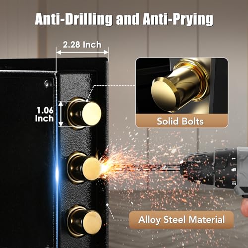 ADIMO Safe Box with Fireproof Waterproof Money Bag, Alloy Steel Home Safe with Digital Keypad, Dual Key Lock, Fireproof Money Bag & LED Light, 1.2 Cuft Personal Document Lock Box for Office Dorm Hotel - size: 1.2 Cu.Ft.