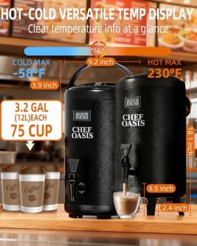 Insulated Beverage Dispenser 3 Gallon,Hot&Cold Drink Dispenser with Spigot,LCD Thermometer,Stainless Steel Triple-Layer Insulation,for Tea Coffee Milk Juice,Party Buffet(Black, 1 Pack) - color: Black, size: 1 Pack