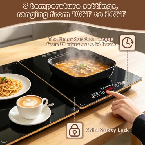 Electric Warming Tray, 42.5"x14.96" Extra Large 4-in-1 Food Warmer for with 8 Temp Settings & Timer, 4MM Tempered Glass Warming Mat, Modular Hot Plates for Buffet, Catering & Parties - size: 42.5"x14.96"
