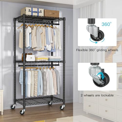 FUTASSI Heavy-Duty Portable Closet, 30"W x 14"D x 76"H, Black, Carbon Steel - color: Black, size: P1 Medium