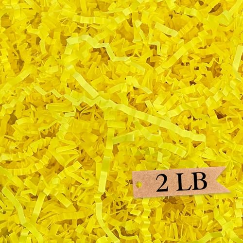 Art Secret Crinkle Cut Paper Shred Filler for Packing and Filling Gift Baskets - 2 LB (Yellow) - color: Yellow
