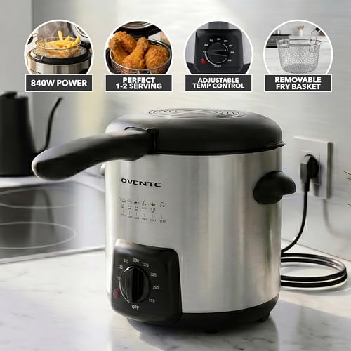 OVENTE Electric Deep Fryer, 0.9L Capacity, 840W, Silver FDM1091BR - color: FDM1091BR - Silver