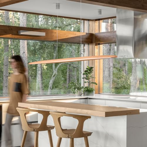 YISDESIGN 51" 36W Wood LED Linear Pendant Light Fixture Led Dining Room Light Dimmable Hanging Light Fixture for Dining Room Kitchen Island Pool Table Lights Natural Ash - color: Natural Ash, size: 51in
