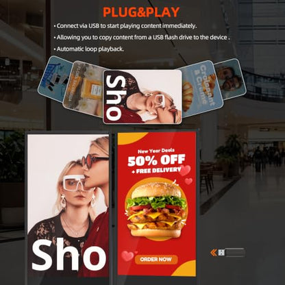 Non-Touch Digital Signage Display, 43 Inch Digital Display Board with HDMI Input, USB Plug-and-Play, Split Screen, Scheduled Power On/Off for Retail, Mall, Front Desk, Advertising - size: 43inch