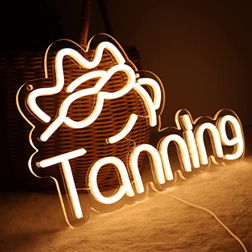 Tanning Neon Signs for Wall Decor Neon Lights for Bedroom Led Business Signs Suitable for Tanning Shop Christmas Birthday Party Unique for Lover, 5V Power Adapter, 16 * 10 Inch(Warm White) - color: Tanning