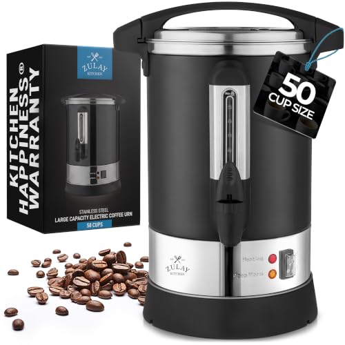 Zulay Kitchen Commercial Grade Coffee Maker Hot Water Urn - Percolator With Double-Wall Stainless Steel, Quick Brew, Stays Hot for Tea & Beverage at Events & Catering - Black - 50 cups - color: Black, size: 50 Cup