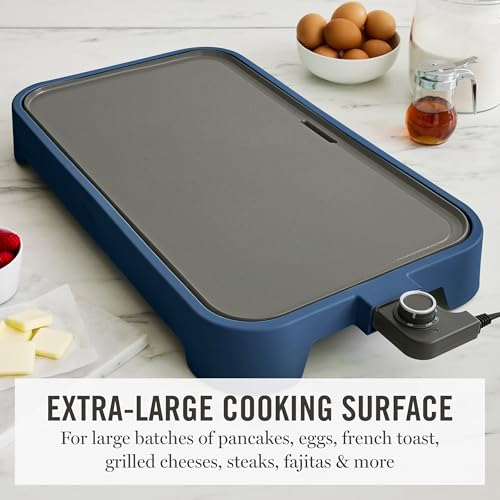 Martha Stewart 12"x 22" XL Electric Griddle, Ceramic Nonstick Flat Top - color: Indigo Blue