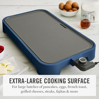 Martha Stewart 12"x 22" XL Electric Griddle, Ceramic Nonstick Flat Top - color: Indigo Blue