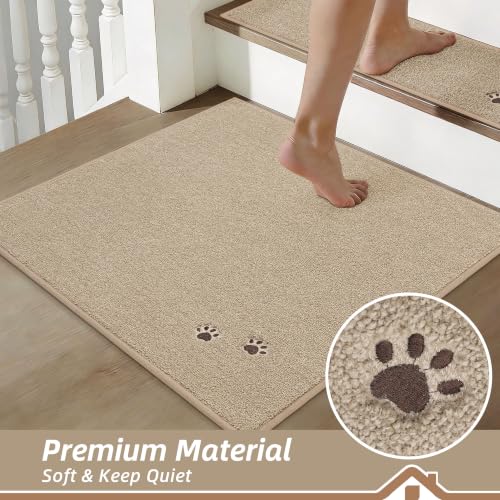 BEQHAUSE Stair Landing Rug Non-Slip 30"x30", Landing Mats for Stairs, Beige - color: Beige - Dog Paws, size: 30 in X 30 in (1 Pieces)