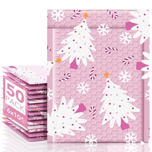 Metronic Christmas Bubble Mailers 6x10 Inch 50 Pack Cute Bubble Mailers - color: Pink Tree, size: 6x10" 50PC