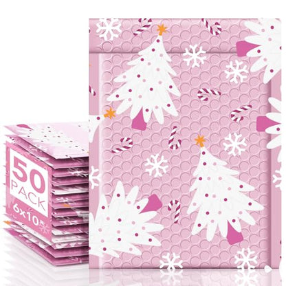 Metronic Christmas Bubble Mailers 6x10 Inch 50 Pack Cute Bubble Mailers - color: Pink Tree, size: 6x10" 50PC