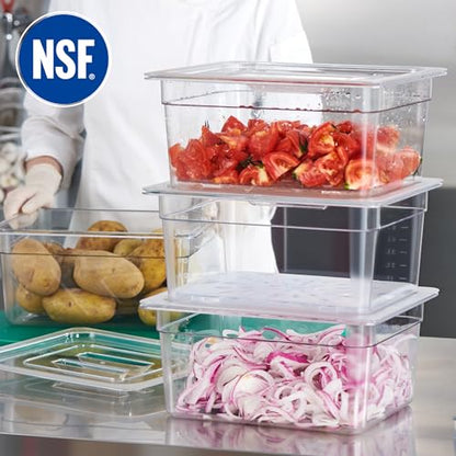 CURTA 4-Pack 1/2 Size 6" Deep NSF Polycarbonate Food Pans with Handled Lids & Drain Trays | Dishwasher & Freezer Safe Clear Container for Prep Tables, Buffet, Salad Bar, Commercial & Home Kitchen - color: 1/2 Size, size: 6" Deep Pan with Lid