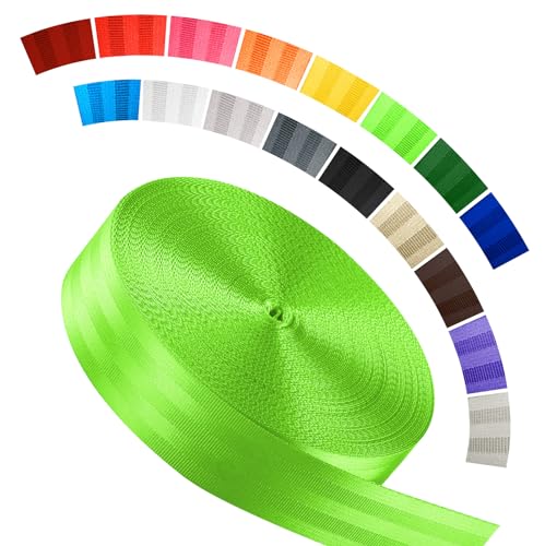 Polyester Webbing Strap 16+Colors – 1"&1.5"&1.9" – 16.5 25 33 55 Yards Heavy Duty Webbing Roll, Flat Webbing Strap for Indoor&Outdoor Gear, DIY Crafting, Repairing - color: Bright green, size: 1.9"-16.5 yards