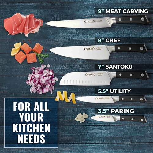 Cutluxe Kitchen Knives, 5-Piece Chef Knife Set – Razor Sharp German Steel - size: 5 Pcs Knife Set without Block