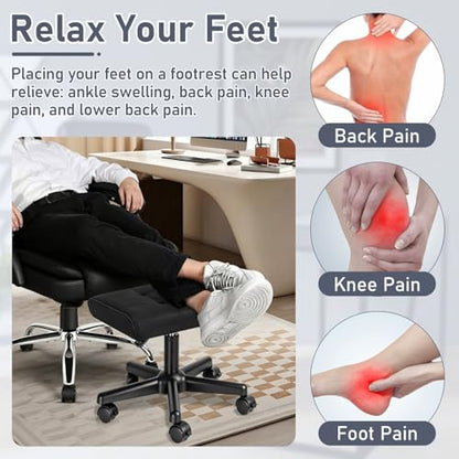 Footrest Under Desk Leg Rest Ottoman Adjustable Height Foot Stool (Black) - color: Black, size: 17''L x 13.5''W