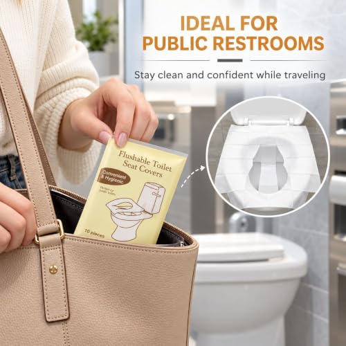 Individually Packed Disposable Toilet Seat Covers,10 Count Flushable Hygienic Protection Sheets,Universal Portable Sanitary Supplies for Public Places Travel and Daily Use