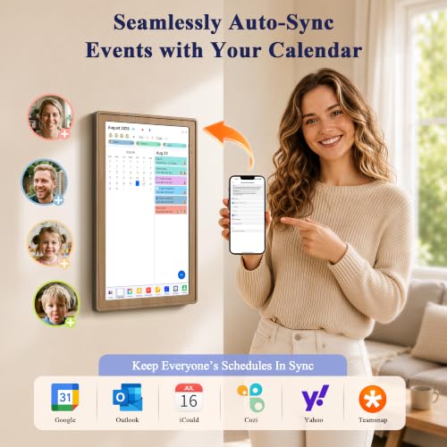Digital Calendar, 15.6 Inch Electronic Calendar with Touchscreen Wall/Desk Mount, Smart Wall Planner with Chore Chart, Meal Planner, Photo Display & To-Do List for Family Schedules, Gift for Mom Dad (Wood Grain Color) - color: Wood Grain-15.6in