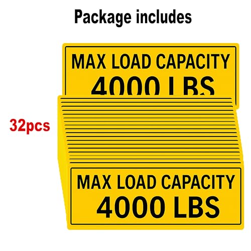 32Pcs(5.5"x2") - MAX LOAD CAPACITY 4000 LBS Sign Sticker - MAX LOAD CAPACITY 4000 LBS Sticker – VIBRANT & LONG-LASTING COLORS Caution Warning Vinyl Sticker