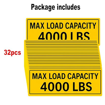 32Pcs(5.5"x2") - MAX LOAD CAPACITY 4000 LBS Sign Sticker - MAX LOAD CAPACITY 4000 LBS Sticker – VIBRANT & LONG-LASTING COLORS Caution Warning Vinyl Sticker