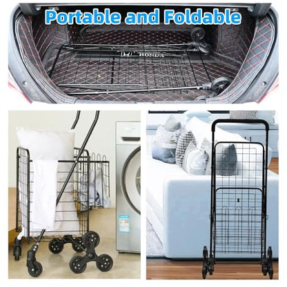 Folding Shopping Cart, Heavy-Duty Stair-Climbing Grocery Cart with 360° Swivel Wheels - Extended Foam Handle - Utility Trolley for Laundry, Travel, Shopping - size: Stair-Climbing Medium+No Bag