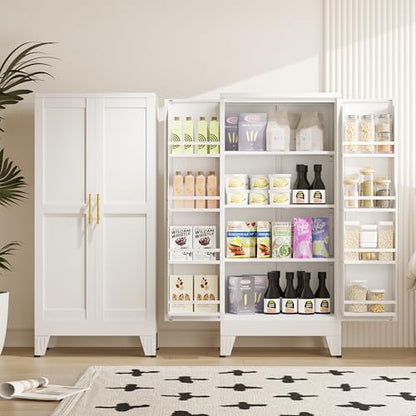 GAIOUS Metal Kitchen Pantry Cabinet, Food Storage Cabinets White Cupboard - color: White, size: 13.78"D x 27.56"W x 47.24"H