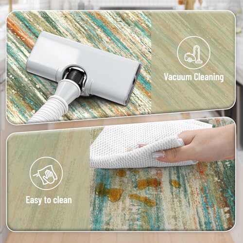 KIMODE Kitchen Mats Cushioned Anti Fatigue,Cyan Abstract Farmhouse Rugs - color: Cyan/Multi, size: 17.3" x 47"+17.3" x 29"--0.47 inches