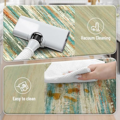 KIMODE Kitchen Mats Cushioned Anti Fatigue,Cyan Abstract Farmhouse Rugs - color: Cyan/Multi, size: 17.3" x 47"+17.3" x 29"--0.47 inches
