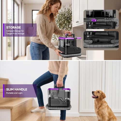 Portable Carpet Cleaner & Upholstery Cleaner Machine - 21Kpa Carpet Cleaner Machine, Self-Cleaning, Deep Cleaner for Pet Stains, Cars, Couch, Rug, Furniture with Dual Brush, Large Tank, Purple