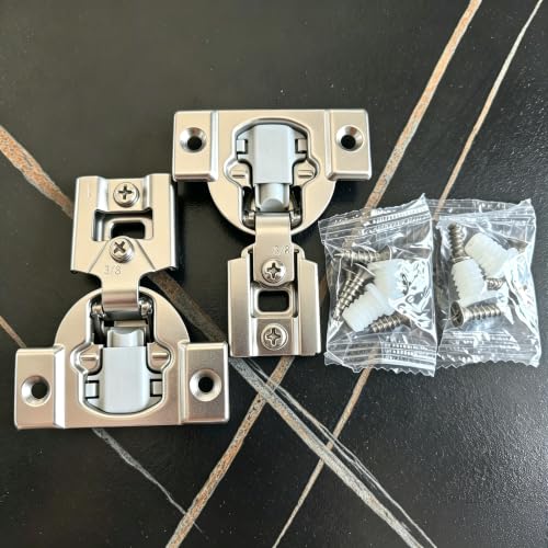 Soft‑Close 3/8" Overlay Cabinet Hinges, 105 Degree 3D Adjustable Concealed Hinges, Satin Nickel Finish, for Face Frame Kitchen Cabinet Doors, 2‑Pack (1 Pair) - size: 3/8inch Overlay