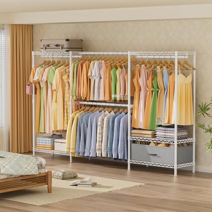 Golpart Heavy Duty Clothing Rack with Adjustable Shelves Clothes Wardrobe - color: White, size: 15"DX(70-88)"WX74.5"H