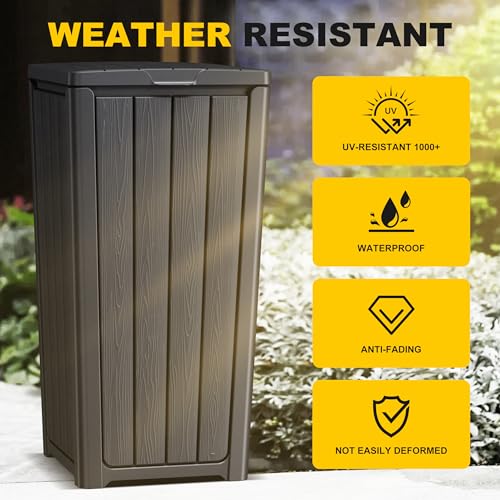 EasyUp 32 Gallon Outdoor Trash Can with Lid, Waterproof and Sunscreen Resin Garbage Cans, Outside Trash Bin for Patio, Kitchen, Deck or Backyard(Black) - color: Black, size: 32 gallon