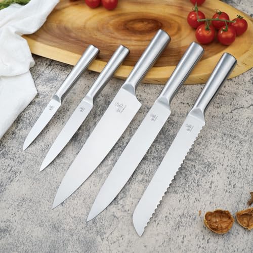 CHUSHIJI 6-Piece Small Stainless Steel Knife Set with Block, High Carbon Steel, Dishwasher Safe Gift - color: Silver
