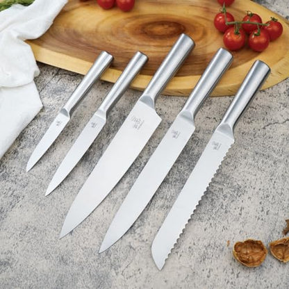 CHUSHIJI 6-Piece Small Stainless Steel Knife Set with Block, High Carbon Steel, Dishwasher Safe Gift - color: Silver