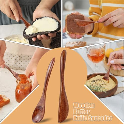 6Pcs Wooden Butter Knife Set, Solid Wood Butter Spreaders Spatulas