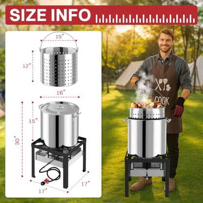 50QT Crawfish Boiler | Stainless Steel Seafood Boil Pot with Basket - size: 50QT+Cover+Skimmer