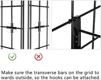 Heavy Duty Triangle Gridwall Display Rack with Casters, 6’ x 2’ Metal Wire Grid Panel Tower for Retail Store Fixtures, Trade Shows, Garage & Home Organization