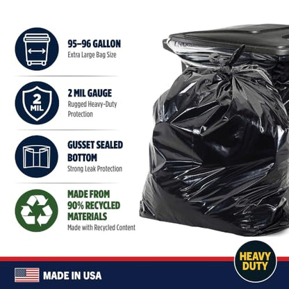 Aluf Plastics 95-96 Gallon Heavy Duty Black Garbage Bags - 50 Count