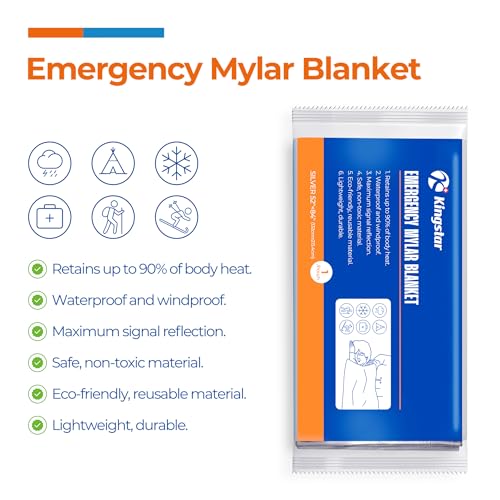 K Kingstar Emergency Blankets 120 Packs, 84" L x 52" W, Survival Gear for Family & Homeless Emergency Warmth, Bulk Survival Reusable Mylar Thermal Blankets for Car Kits, Bug Out Bags & First Aid - size: 84" L x 52" W