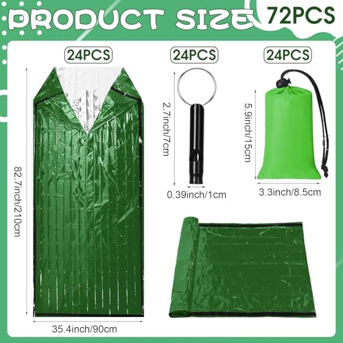 Qunclay 24 Set Emergency Sleeping Bag Survival Bivvy Sack Whistles - color: Green