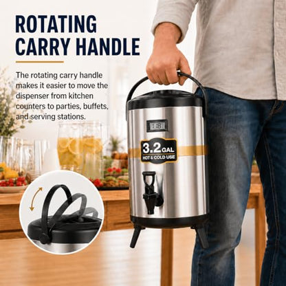 3.2 Gallon Insulated Beverage Dispenser with Spigot - size: 3.2 Gallon Size