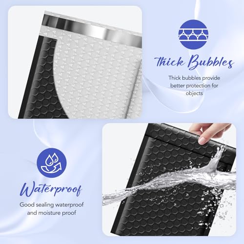 Fuxury Bubble Mailers 5x8.6" 50 Pack Black Waterproof Padded Envelopes - color: Black, size: 5x8.6" 50PC