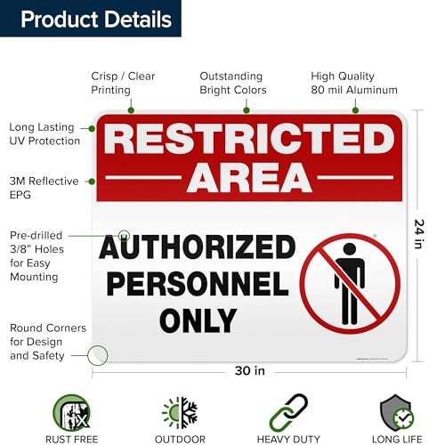 Restricted Area Authorized Personnel Only Sign, 24x30 Inches, 3M EGP - size: 24x30 Reflective Aluminum